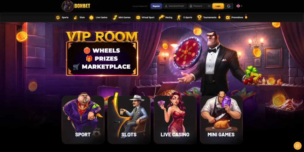DonBet casino and sportsbook interface with Italian mafia theme